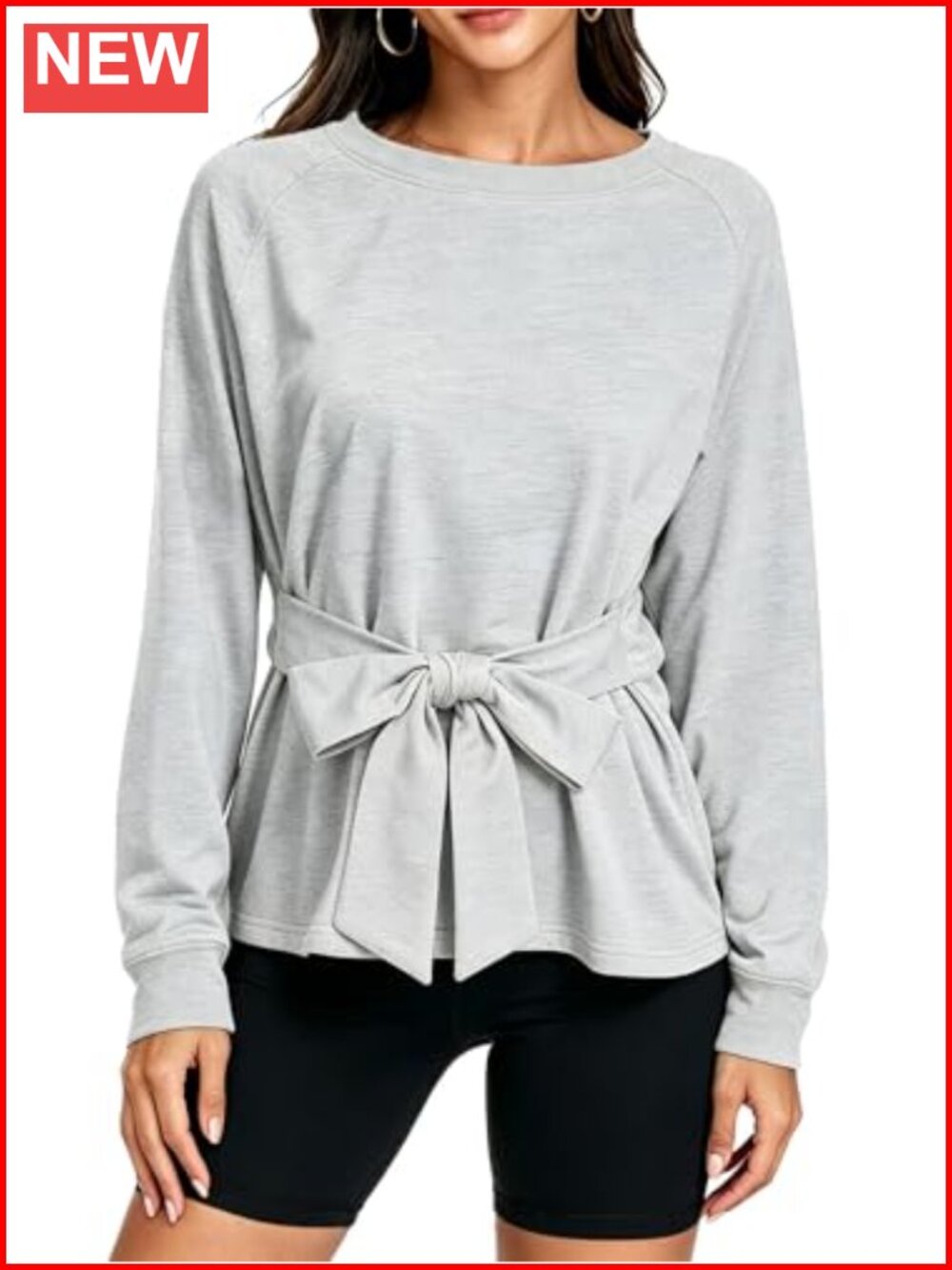 Women's Long Sleeve Tie Knot Cropped Sweatshirt Loose Fit Pullover Top